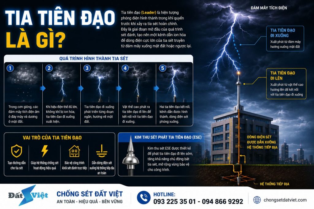 Mô phỏng tia tiên đạo trong hệ thống chống sét chủ động, kim thu sét phát tia điện lên đón sét – Chống Sét Đất Việt