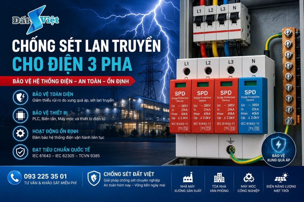 Chống sét lan truyền cho điện 3 pha | Chống Sét Đất Việt