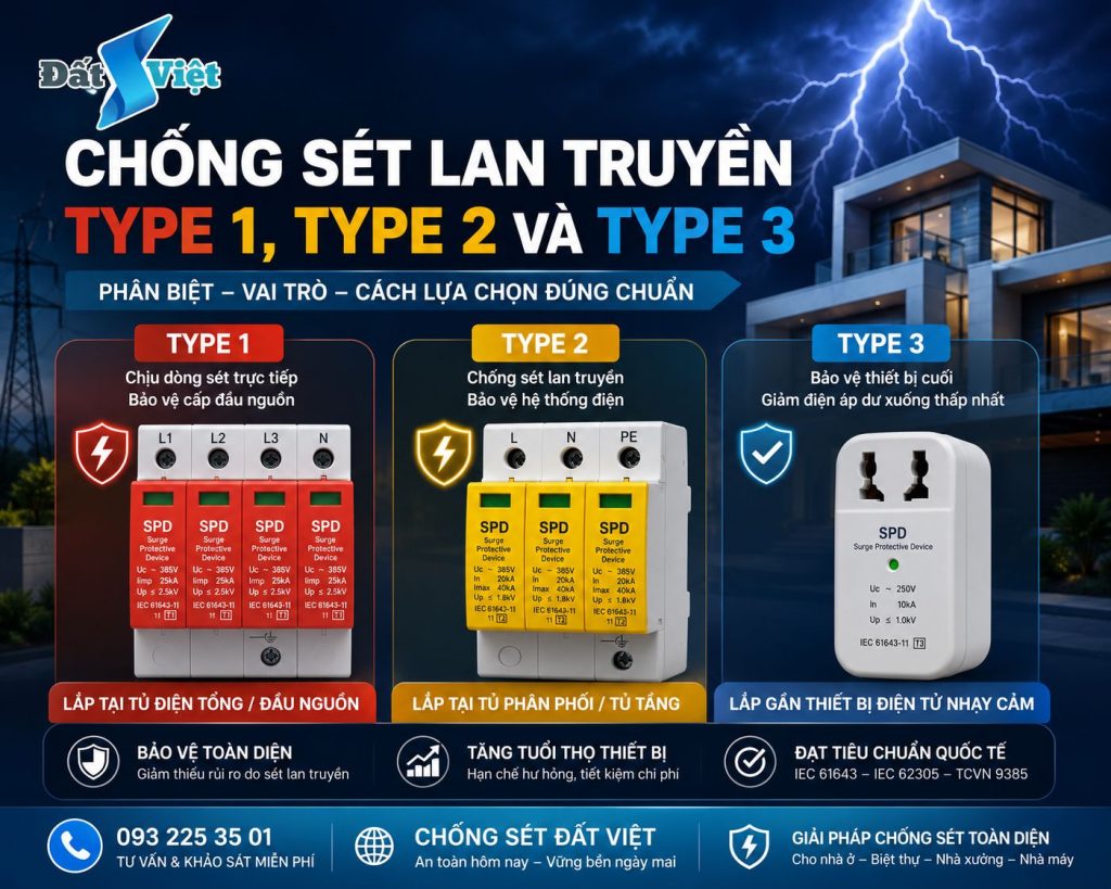Chống sét lan truyền Type 1, Type 2 và Type 3 | Chống Sét Đất Việt