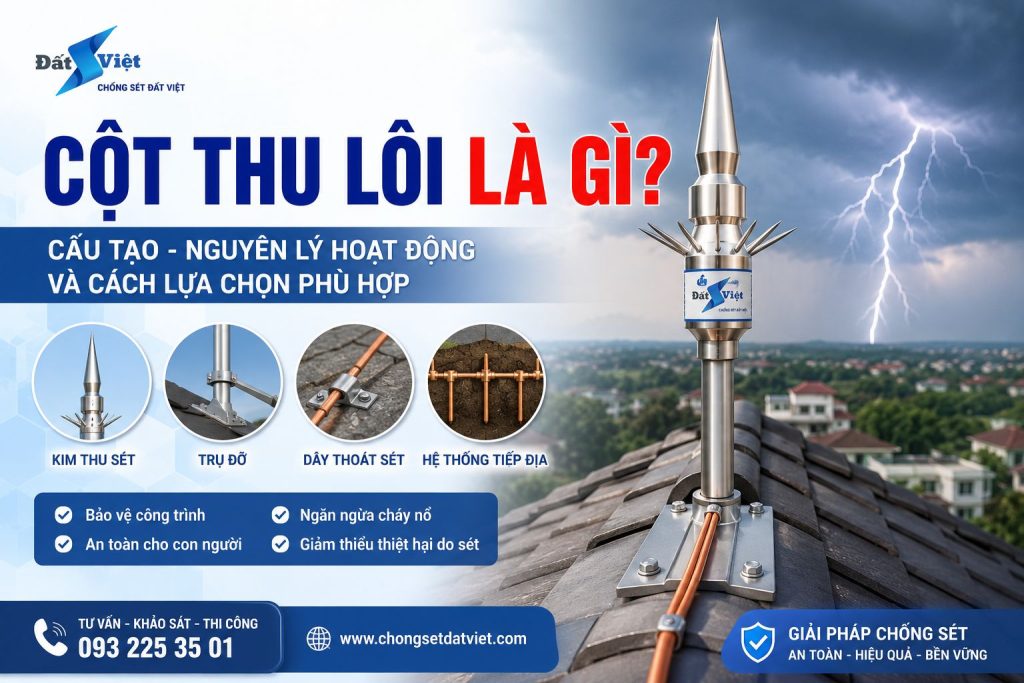 Cột thu lôi là gì? Cấu tạo và nguyên lý hoạt động