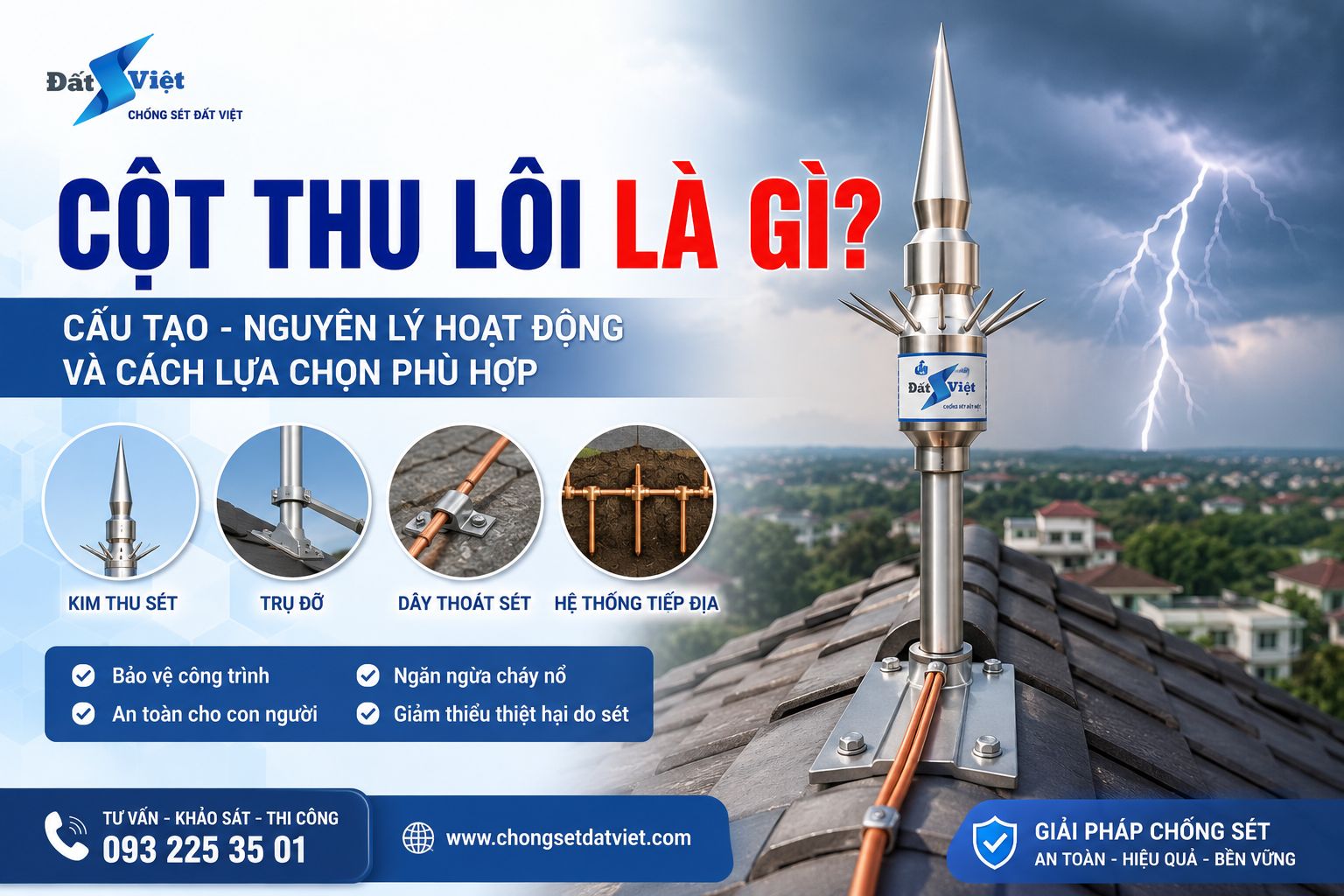 Cột thu lôi là gì? Cấu tạo và nguyên lý hoạt động